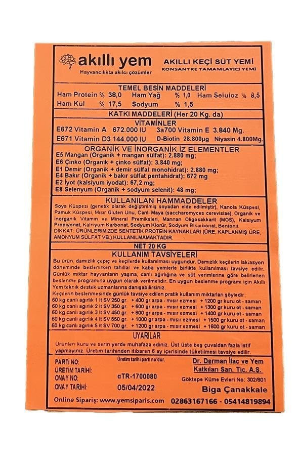 Akıllı Yem 38 HP Konsantre Keçi Süt Yemi 20 KG