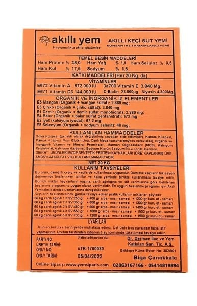 Akıllı Yem 38 HP Konsantre Keçi Süt Yemi 20 KG