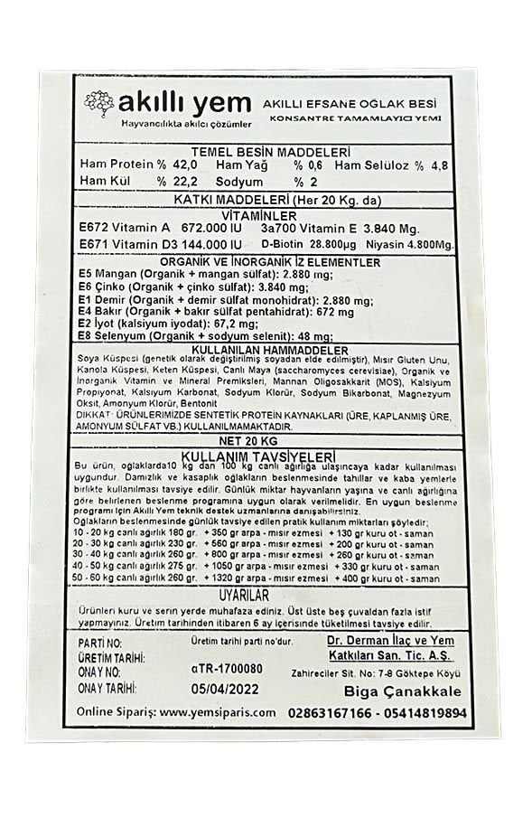 Akıllı Yem 42 HP Efsane Konsantre Oğlak Besi Yemi 20 KG