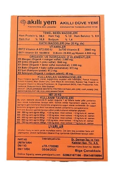 Akıllı Yem 38 HP Konsantre Düve Yemi 20 KG